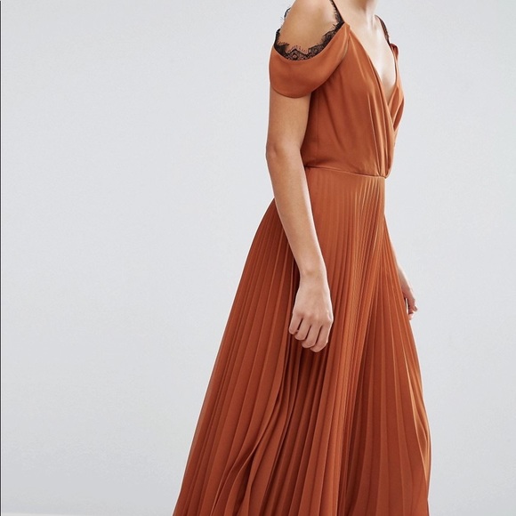 ASOS Lace Trim Pleated Midi Skater Dress - Picture 4 of 6